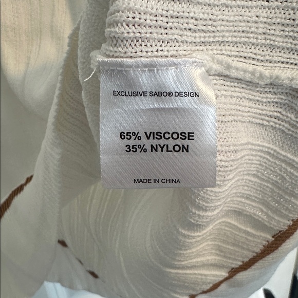 NWOT SABO Adair Oversized White Knit Polo with Tan Tipping size S - Picture 11 of 16